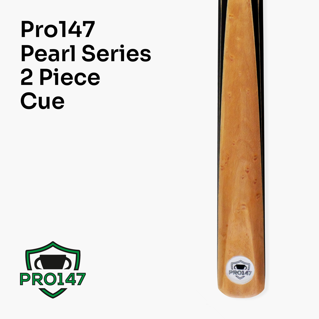 PRO147 Pearl Series Olive Hand Spliced 2 Piece 57 Inch Snooker Pool Cue with Smooth Premium Ash Shaft and Ebony Style Butt with 9.5mm Pro Leather Tip
