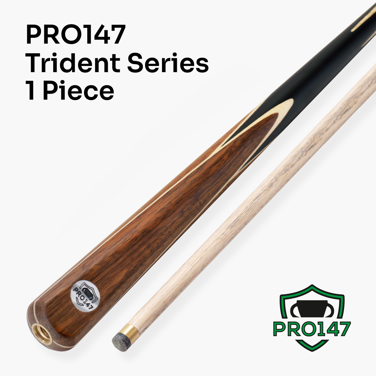 PRO147 Trident 57 Inch 1 Piece Hand Spliced Ash Snooker and Pool Cue with 9.5mm Tip