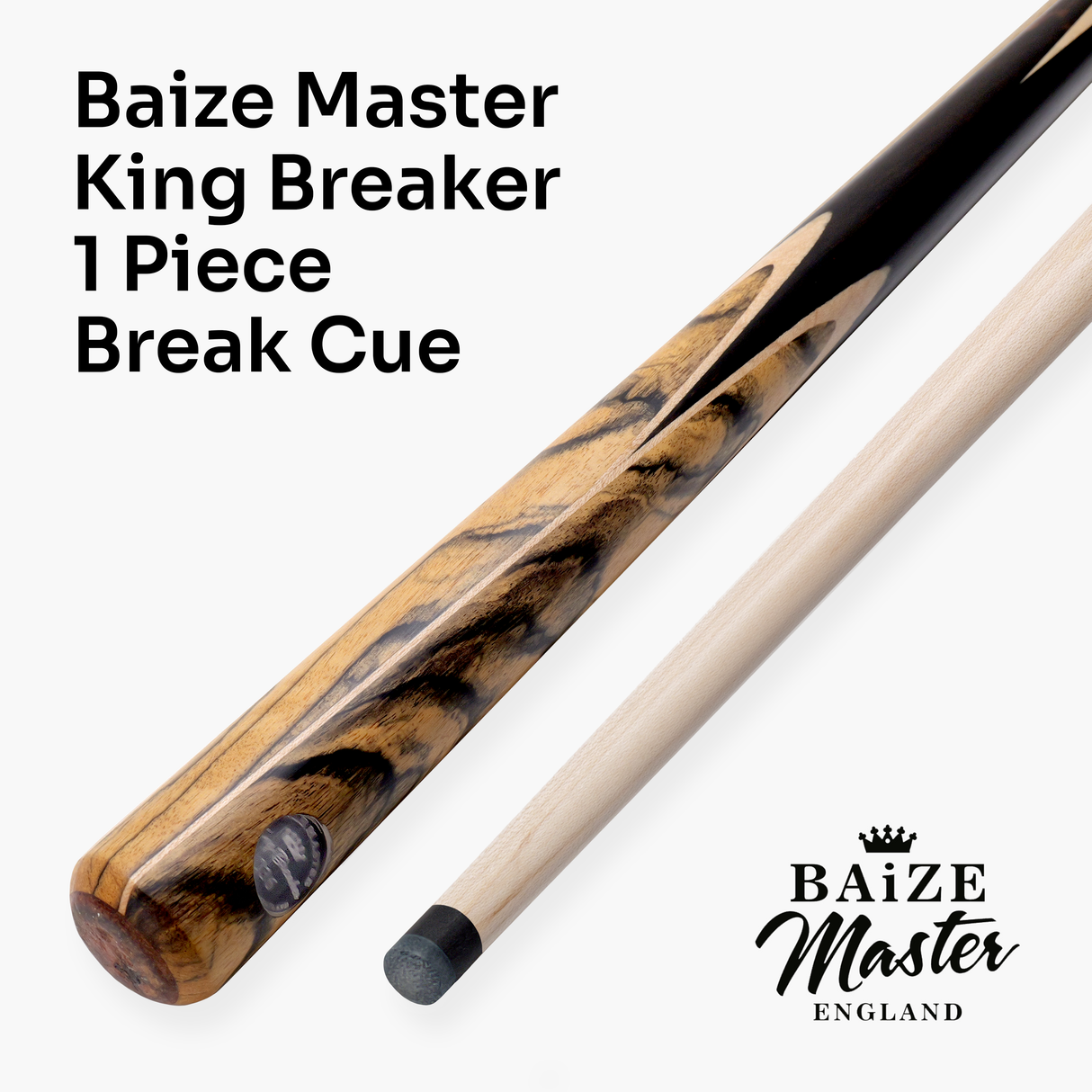 Baize Master King Breaker 58 Inch 1 Piece English Pool Break Cue with Maple Shaft and Ebony Butt - 10.2mm Phenolic Tip and Round Butt End – For Breaking Only