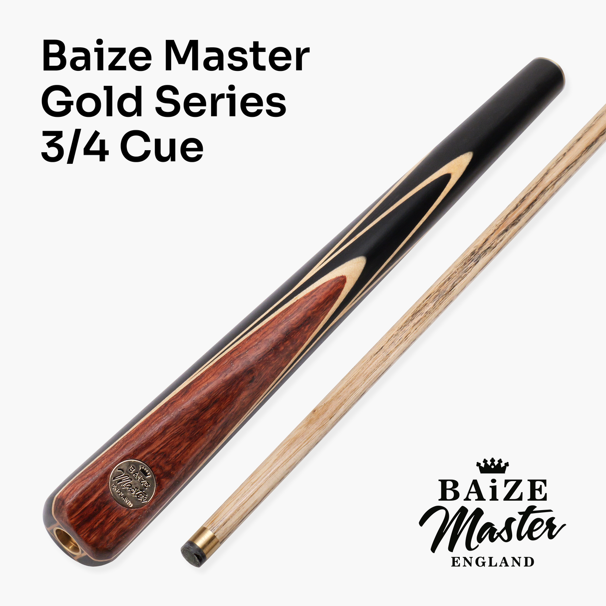 Baize Master Gold Series White Ascot 3/4 Joint Hand Spliced English Pool Cue with 8.5mm Tip
