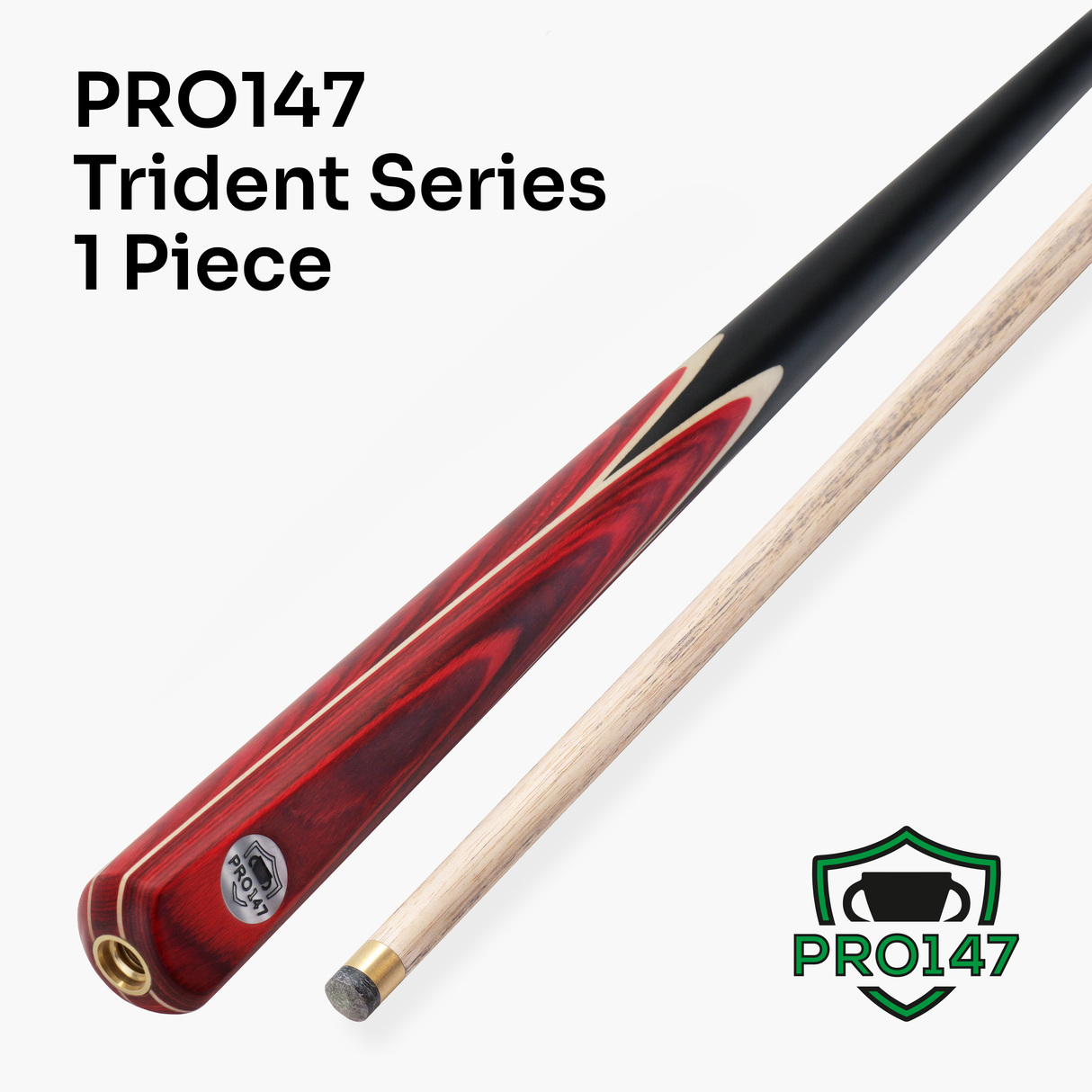 PRO147 Trident 57 Inch 1 Piece Hand Spliced Ash Snooker and Pool Cue with 9.5mm Tip
