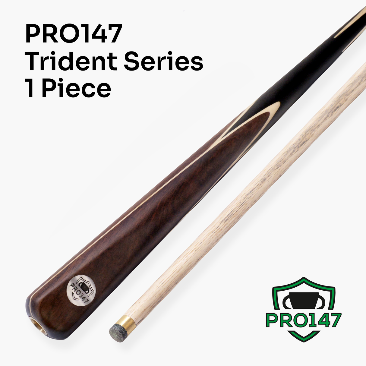 PRO147 Trident 57 Inch 1 Piece Hand Spliced Ash Snooker and Pool Cue with 9.5mm Tip