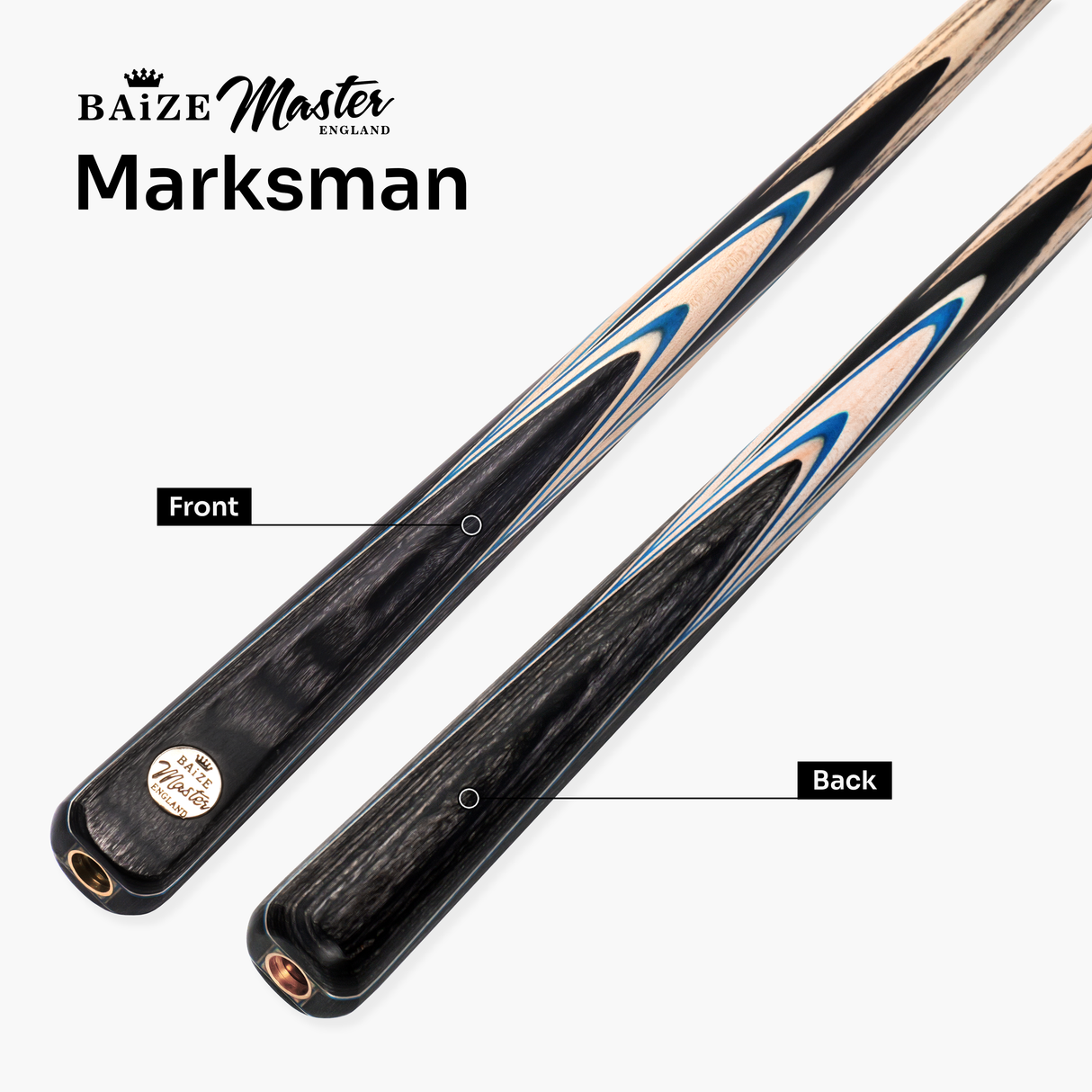 Baize Master Cobalt Marksman 57 Inch 1 Piece English Pool Cue with 8.5mm Baize Master Blue Pressed Tip
