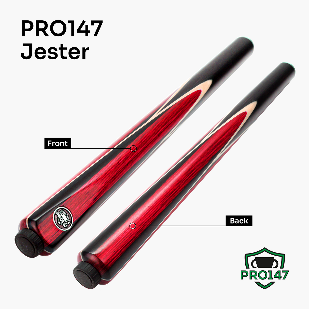 PRO147 Jester 57 Inch 3/4 Joint Hand Spliced Snooker and Pool Cue with 9.3mm Pro Tip PRO147