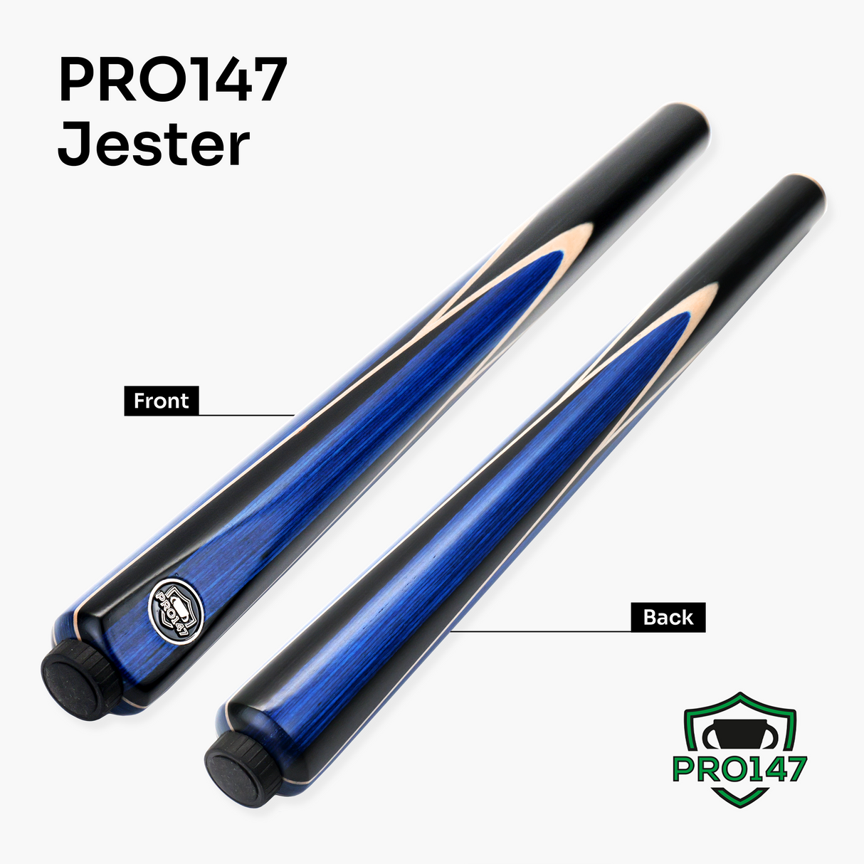PRO147 Jester 57 Inch 3/4 Joint Hand Spliced Snooker and Pool Cue with 9.3mm Pro Tip PRO147