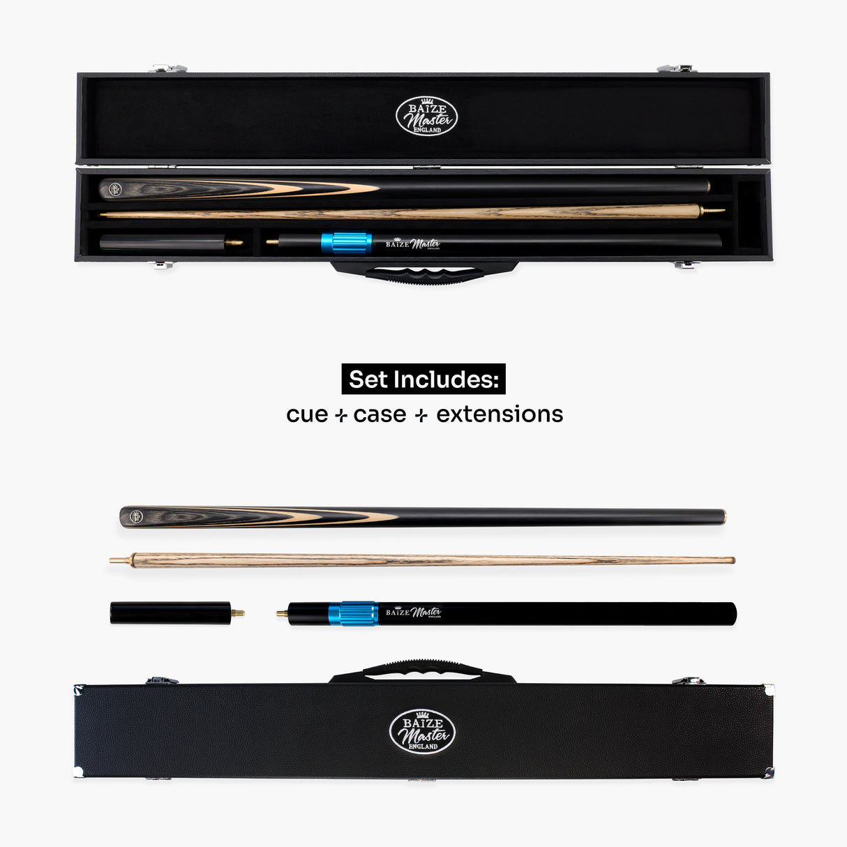 Baize Master BLACKLINE CLASSIC 2 Piece Snooker and Pool Cue and Case Set 9.5mm Layered Tip