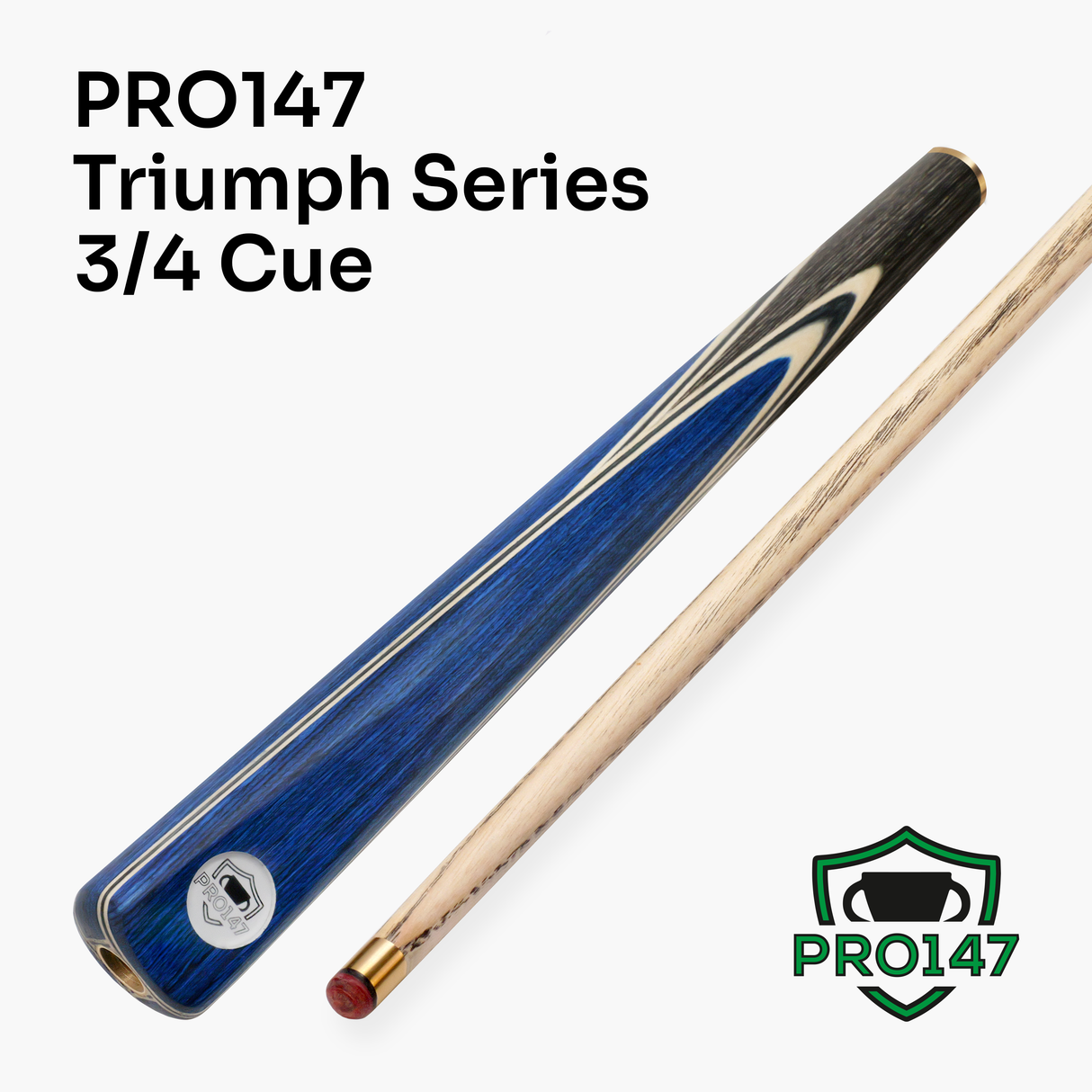 PRO147 TRIUMPH 3/4 Joint Premium Ash Snooker and Pool Cue and Case Set with 9.5mm Professional Layered Tip