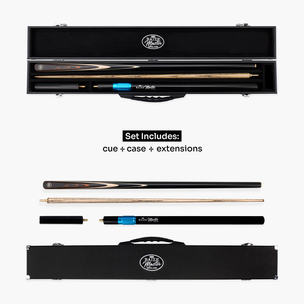 Baize Master BLACKLINE ELITE 2 Piece Snooker and Pool Cue and Case Set 9.5mm Layered Tip