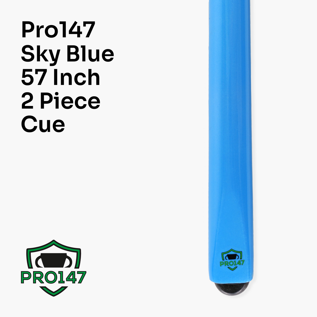 PRO147 SKY BLUE Butt 2 Piece Centre Joint Snooker Pool Cue with 9.5mm Tip