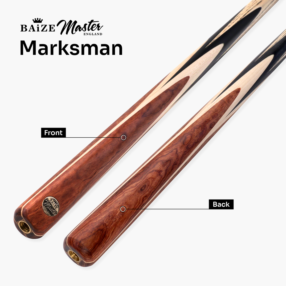 Baize Master Cedar Marksman 57 Inch 1 Piece English Pool Cue with 8.5mm Baize Master Blue Pressed Tip