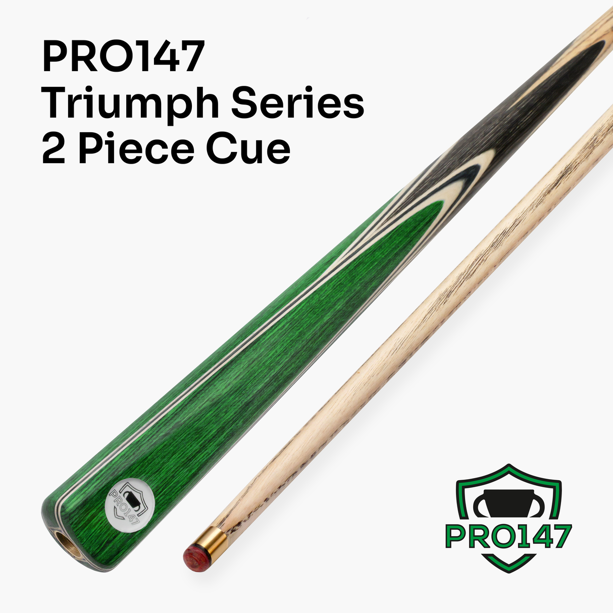 PRO147 TRIUMPH 2 Piece Premium Ash Snooker and Pool Cue and Case Set with 9.5mm Professional Layered Tip