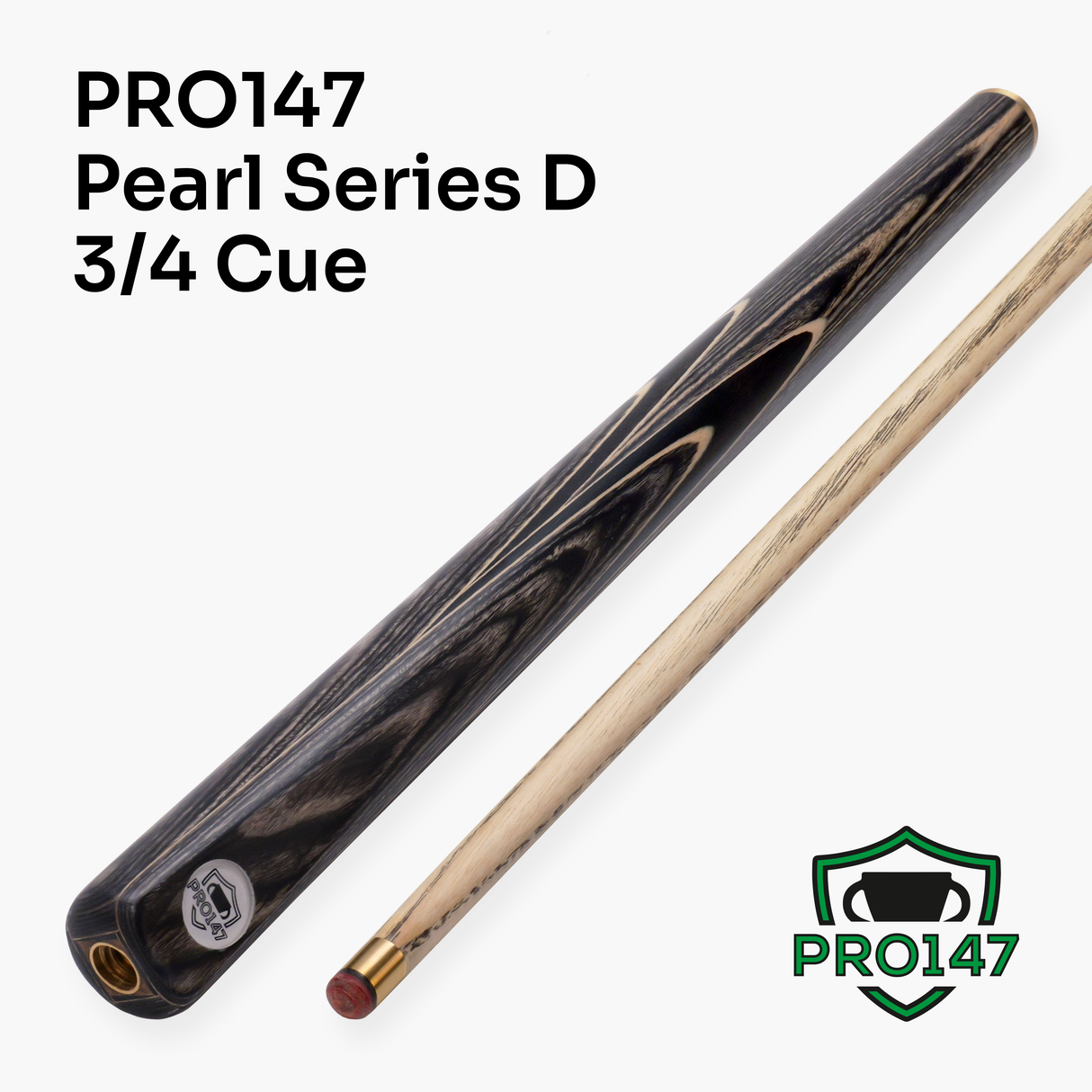 PRO147 Pearl Series Grey 57 Inch 3/4 Jointed Snooker Pool Cue and Case Set 9.5mm Pro Tip