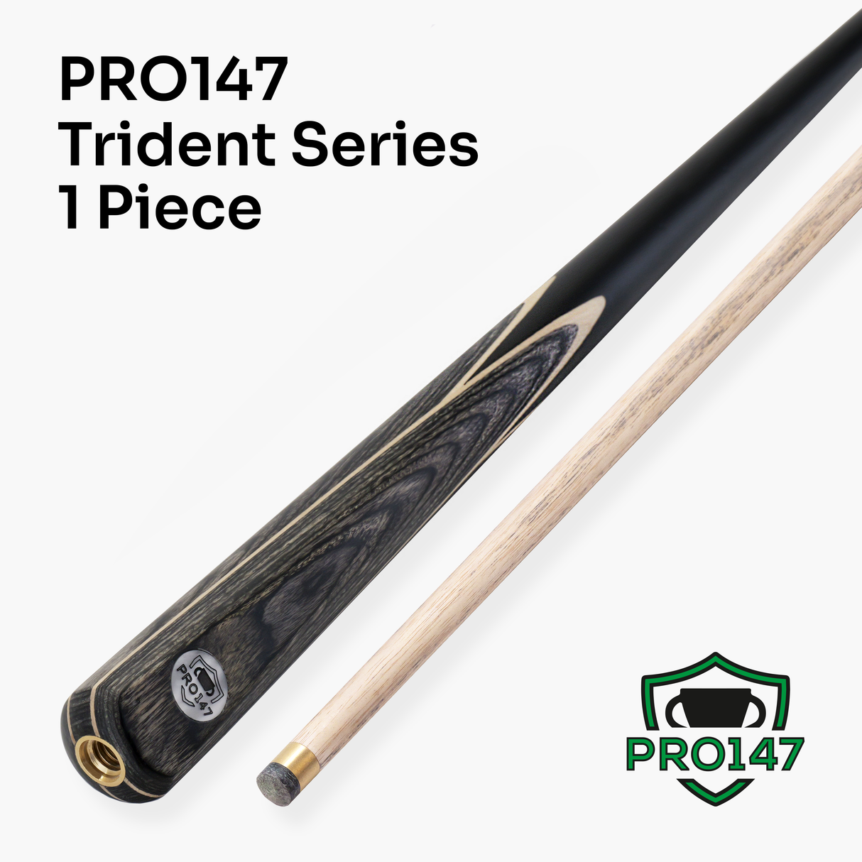PRO147 Trident 57 Inch 1 Piece Hand Spliced Ash Snooker and Pool Cue with 9.5mm Tip