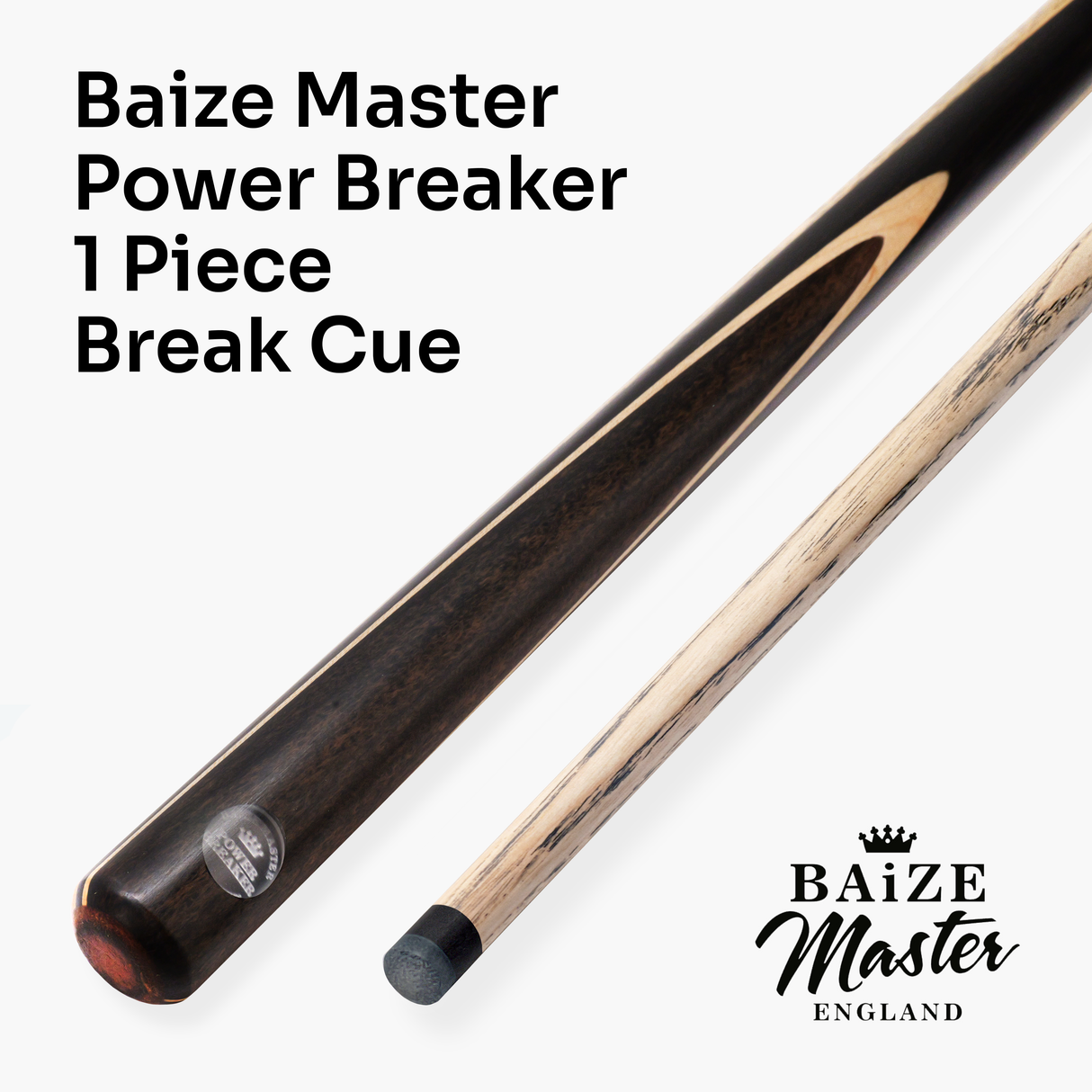 Baize Master Power Breaker Walnut 57 Inch 1 Piece English Pool Break Cue with Ash Shaft and Ebony Butt - 10.2mm Phenolic Tip and Round Butt End – For Breaking Only