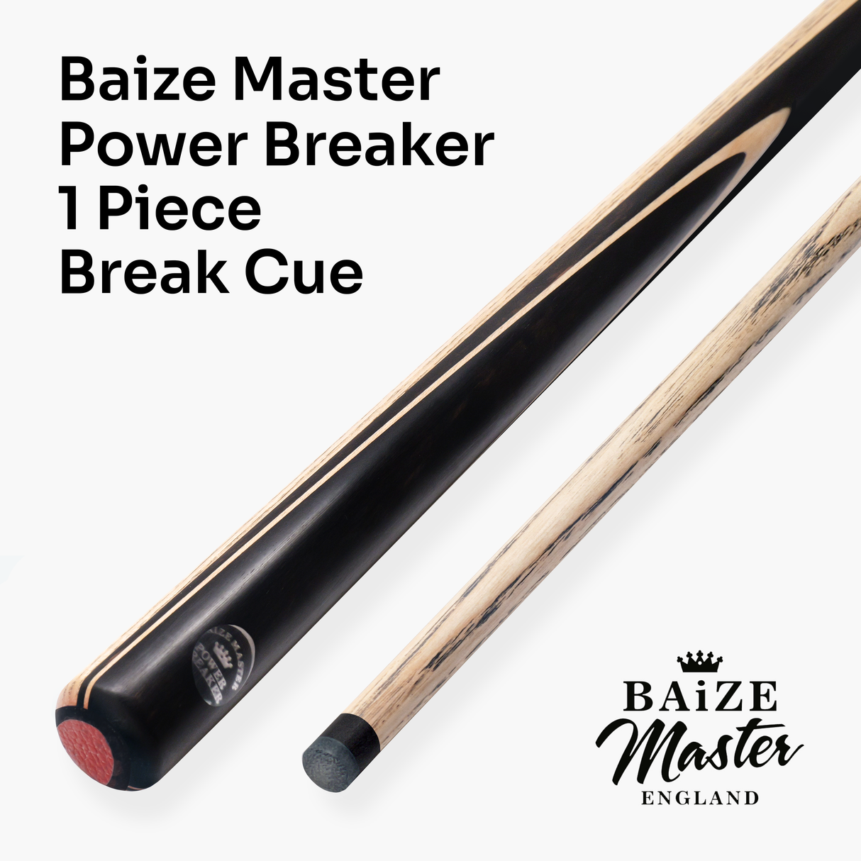 Baize Master Power Breaker Ebony 57 Inch 1 Piece English Pool Break Cue with Ash Shaft and Ebony Butt - 10.2mm Phenolic Tip and Round Butt End – For Breaking Only