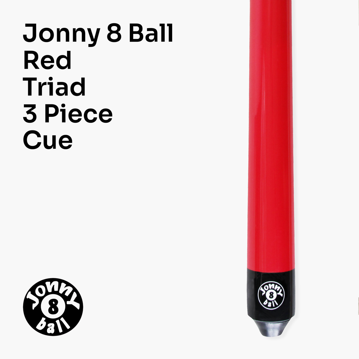 Jonny 8 Ball 48 Inch RED JUNIOR TRIAD 3 Section Pool Snooker Cue & SOFT CASE