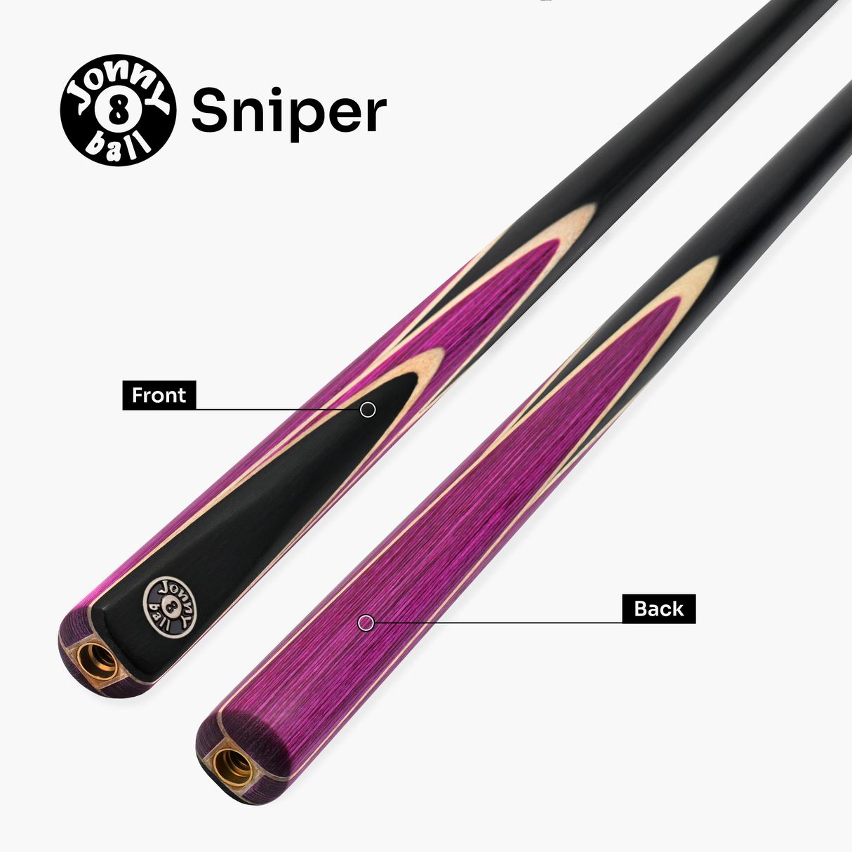 Jonny 8 Ball Sniper 2 Piece English Pool Cue and Case Set 8mm Pro Tip With Black Hard Case