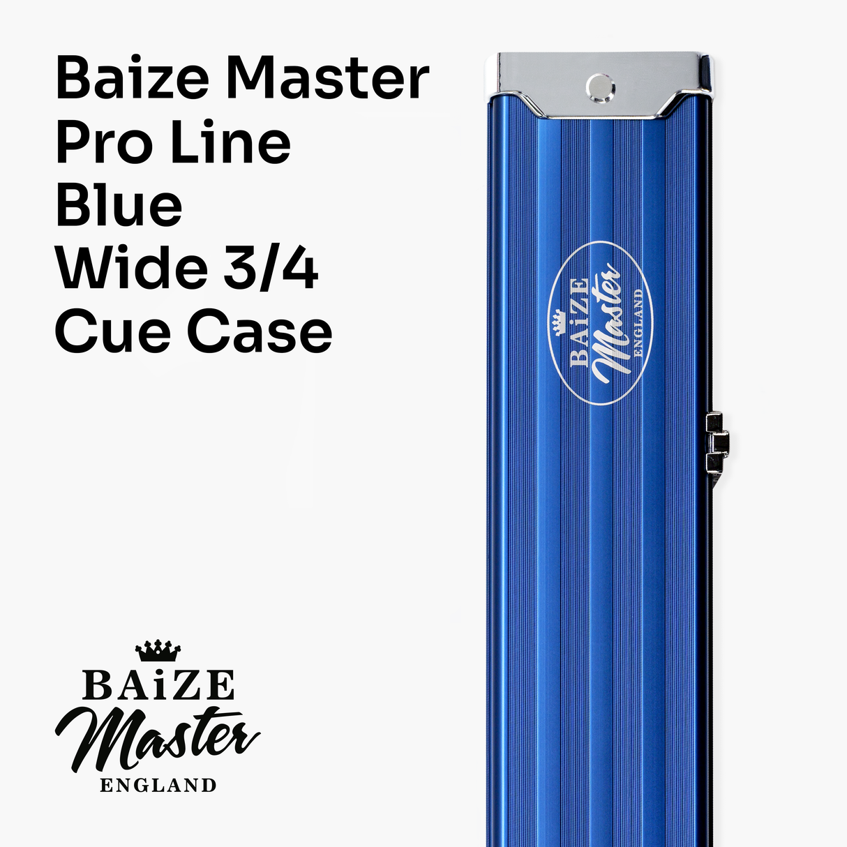 Baize Master WIDE BLUE 3/4 PRO LINE Aluminium Metal Ends Snooker Pool Cue Case - Holds 2 Cues