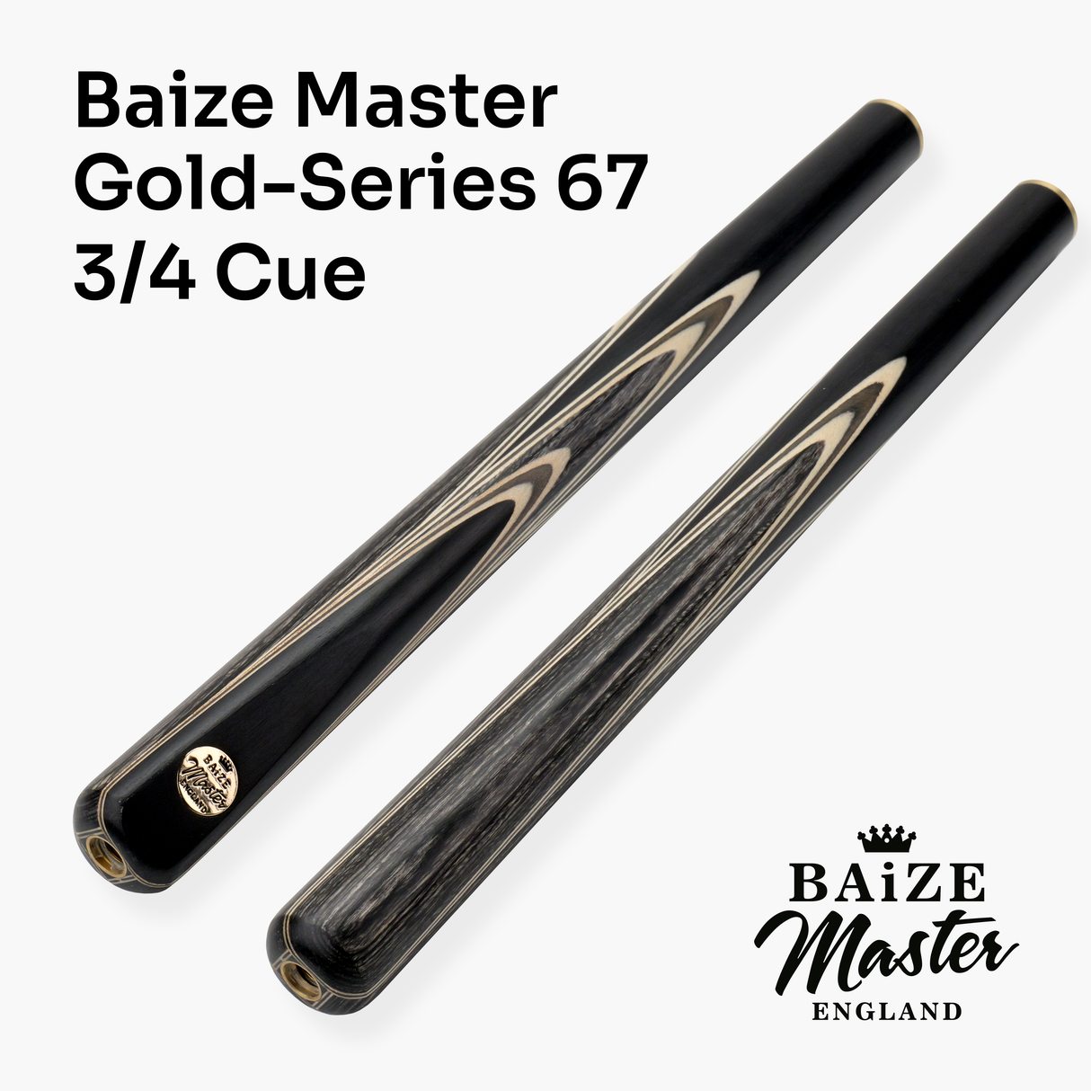 Baize Master Limited Edition Gold Series G67 57 Inch ¾ Professional English Pool Cue 8.5mm with with Hand Fitted PRO SPIN Medium Tip - Hand Finished in the UK by Cue Care Jim using Lynch’s Cue Balm