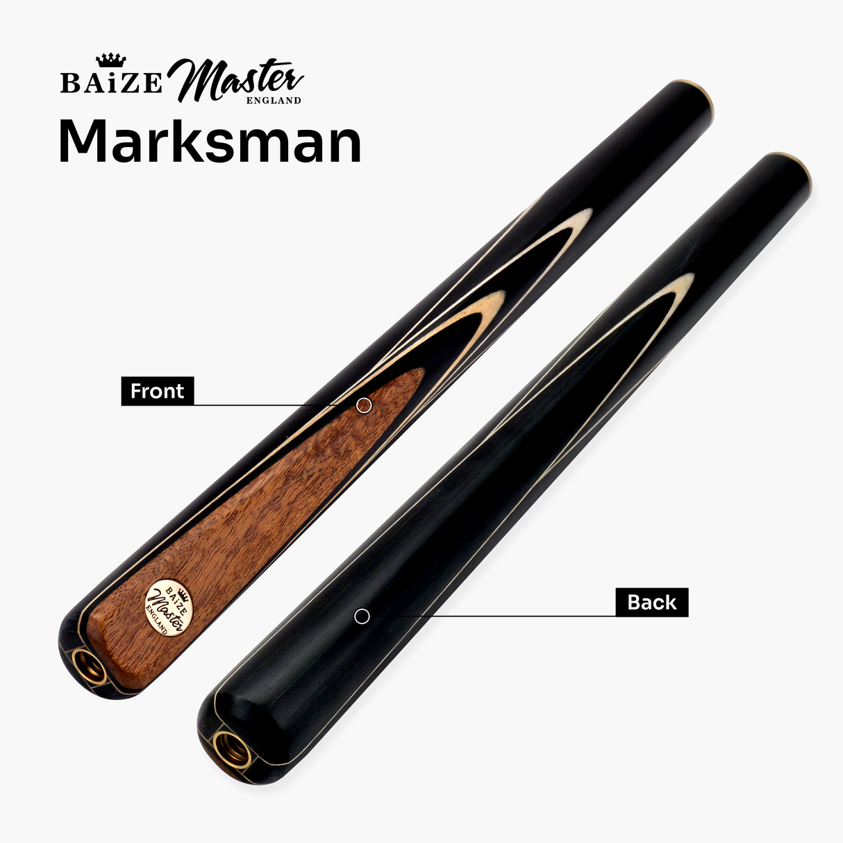 Baize Master White Marksman ¾ Joint English Pool Cue and Case Set with 8.5mm Baize Master Blue Pressed Tip