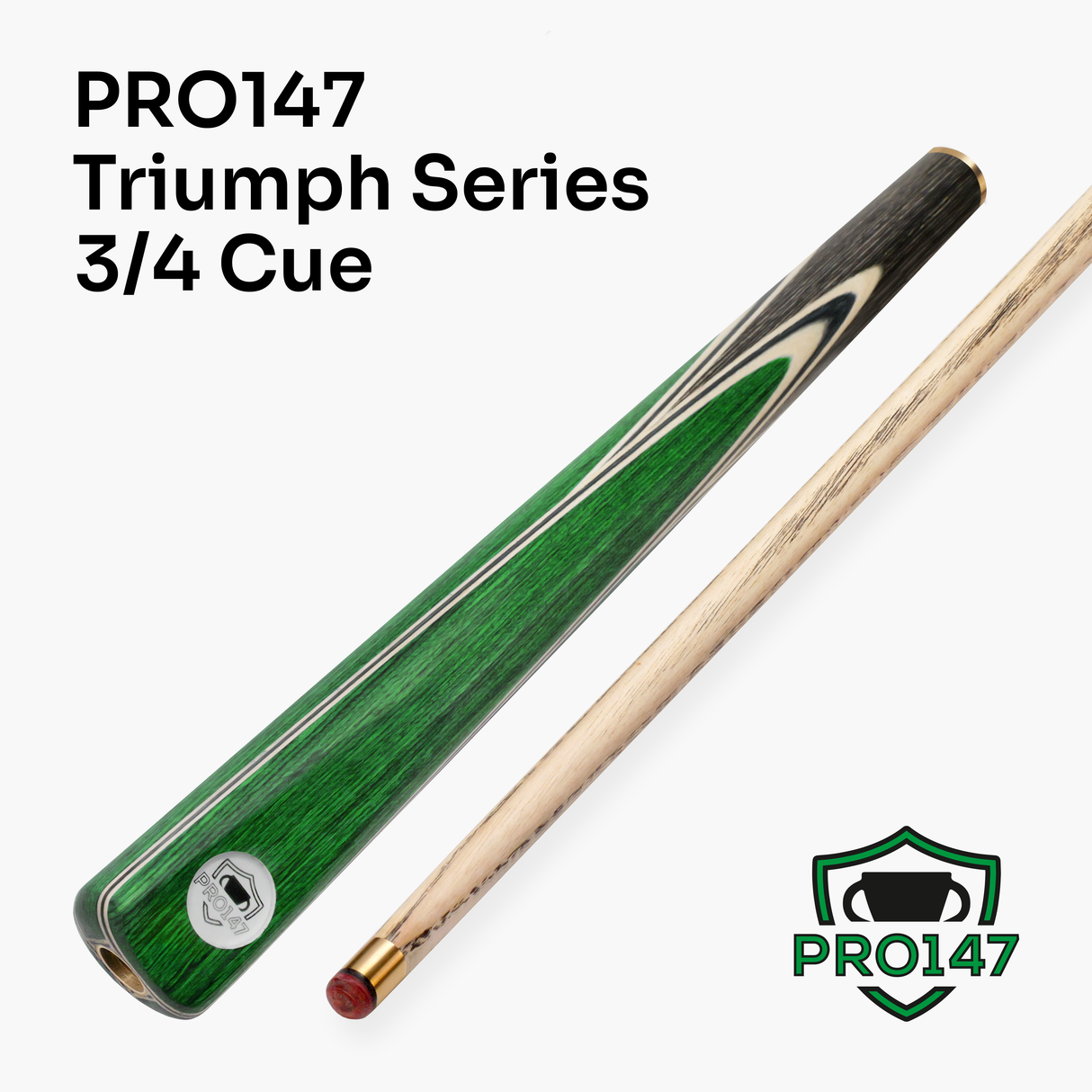 PRO147 TRIUMPH 3/4 Joint Premium Ash Snooker and Pool Cue with 9.5mm Professional Layered Tip