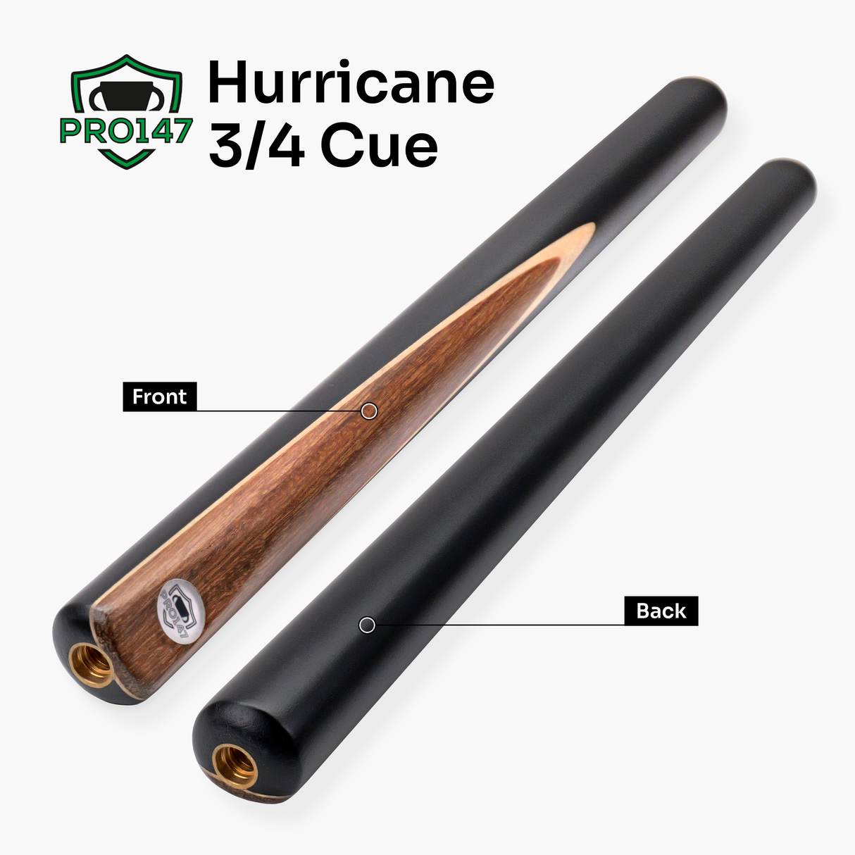 PRO147 Hurricane 57 Inch 3/4 Heavy Weight Snooker Pool Cue 9.5mm Tip with Hard Case and Extensions