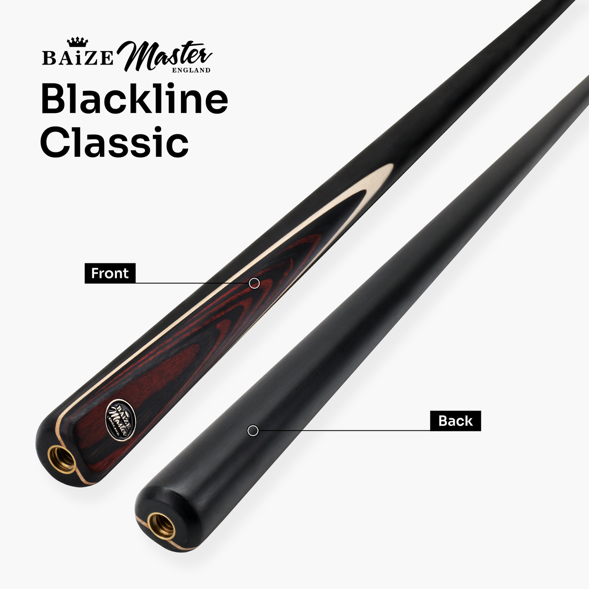 Baize Master BLACKLINE CLASSIC 2 Piece Snooker and Pool Cue 9.5mm Layered Tip