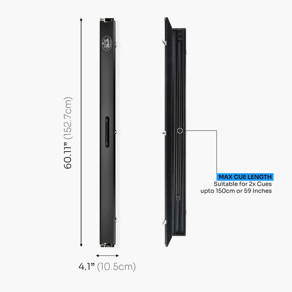 Baize Master Prestige 1 Piece Luxury Metal Cue Case - Holds 2 x 1 Piece Cues + Extensions + Accessories