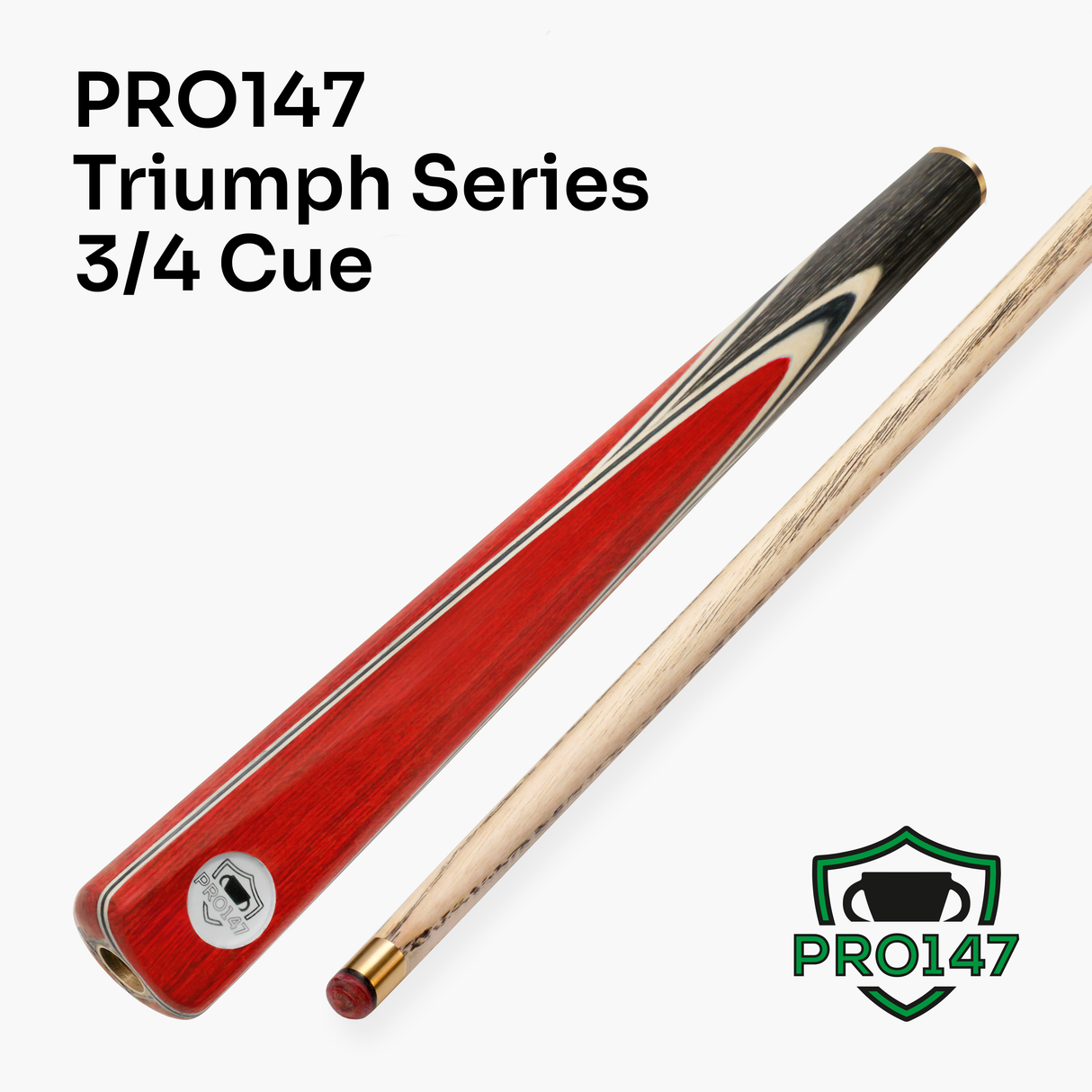 PRO147 TRIUMPH 3/4 Joint Premium Ash Snooker and Pool Cue with 9.5mm Professional Layered Tip