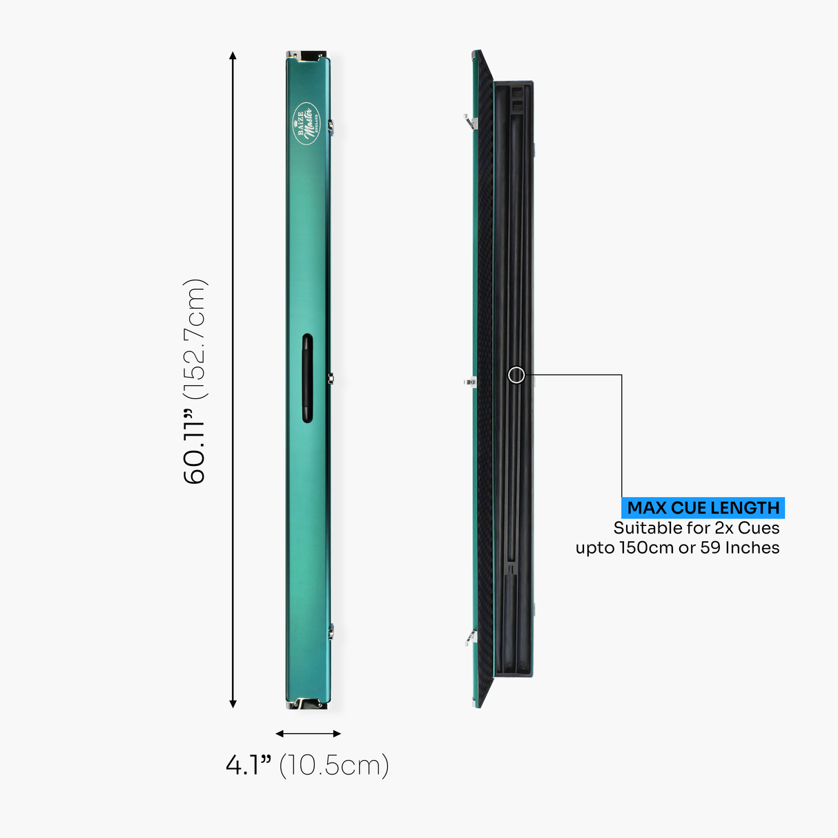 Baize Master Prestige 1 Piece Luxury Metal Cue Case - Holds 2 x 1 Piece Cues + Extensions + Accessories