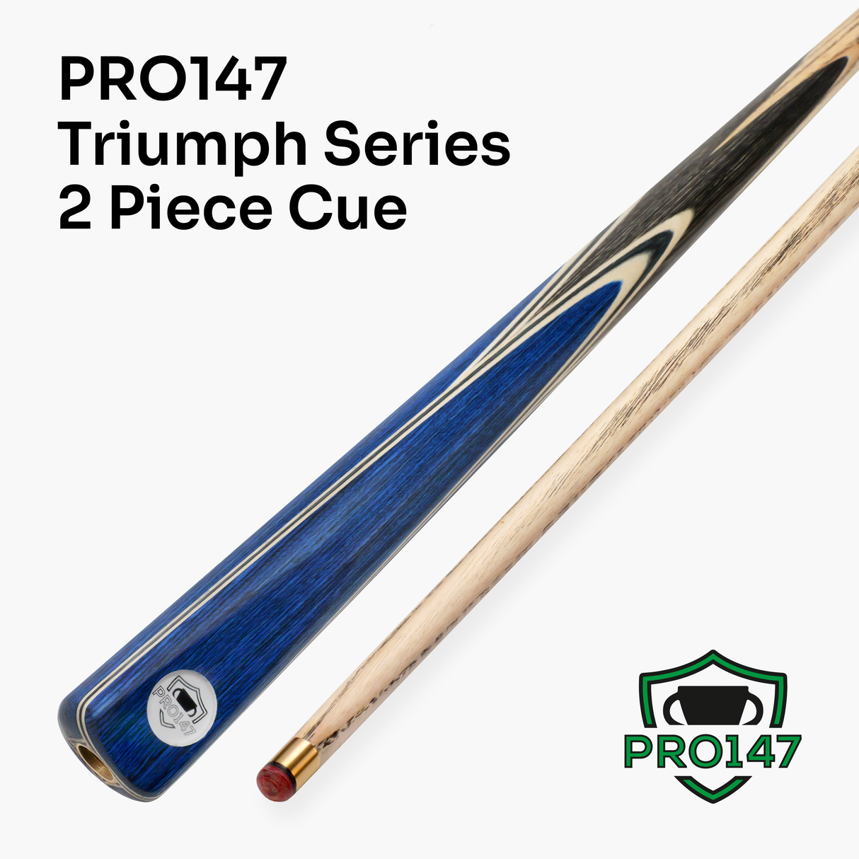 PRO147 TRIUMPH 2 Piece Premium Ash Snooker and Pool Cue and Case Set with 9.5mm Professional Layered Tip