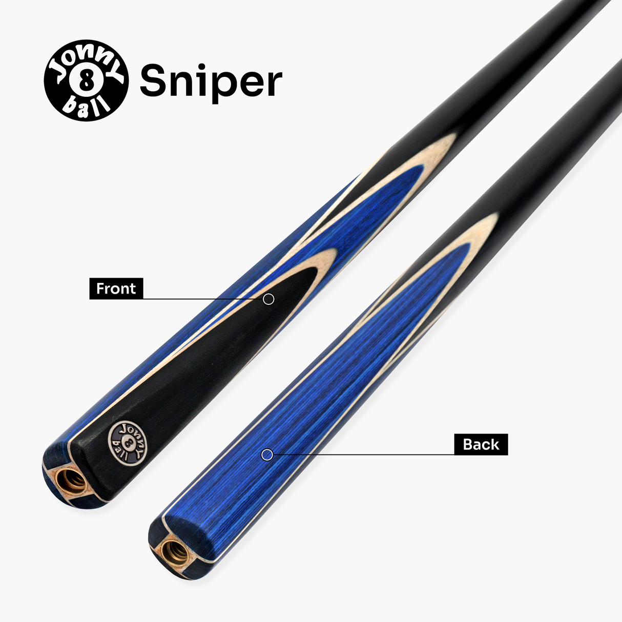 Jonny 8 Ball Sniper 2 Piece English Pool Cue and Case Set 8mm Pro Tip With Black Hard Case
