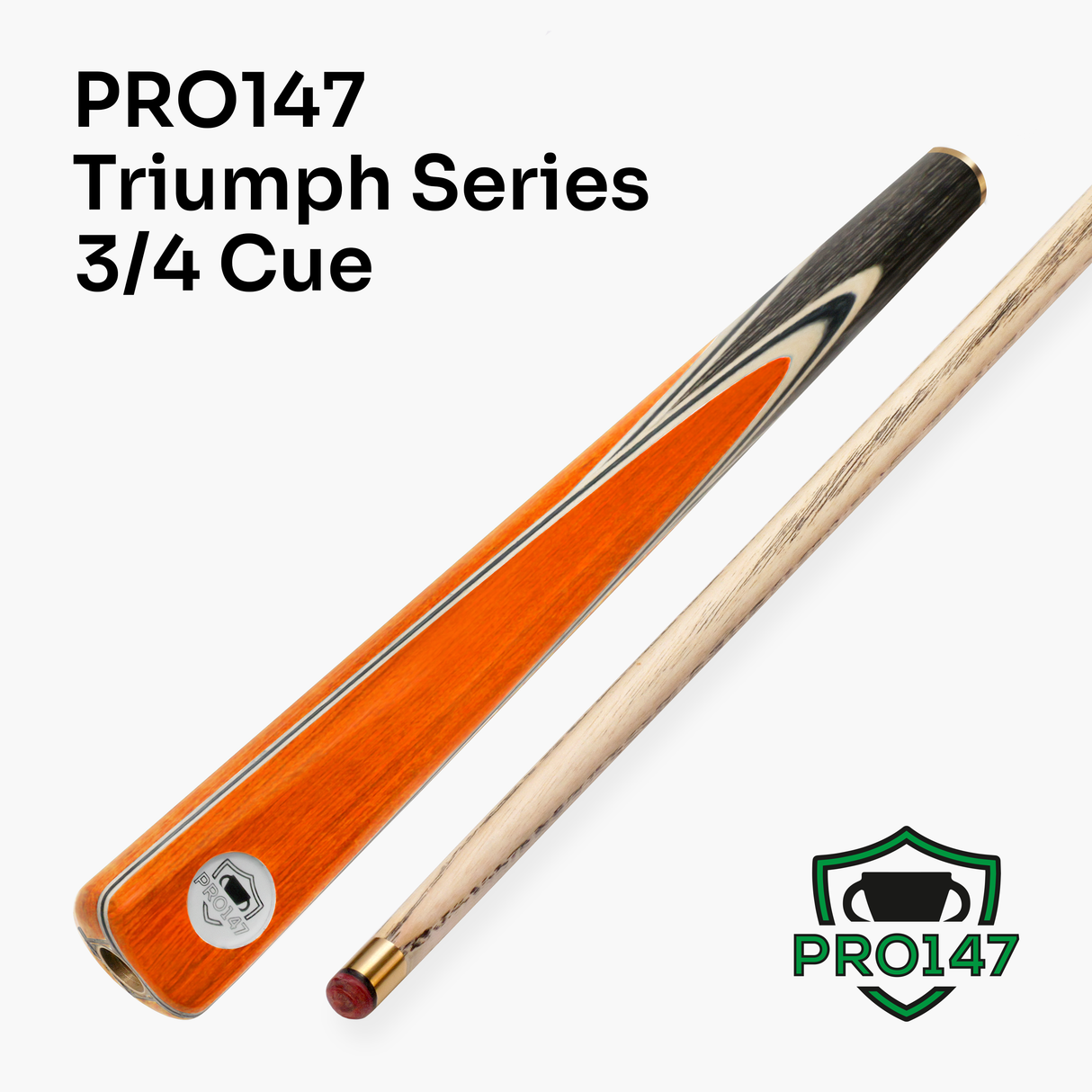 PRO147 TRIUMPH 3/4 Joint Premium Ash Snooker and Pool Cue with 9.5mm Professional Layered Tip