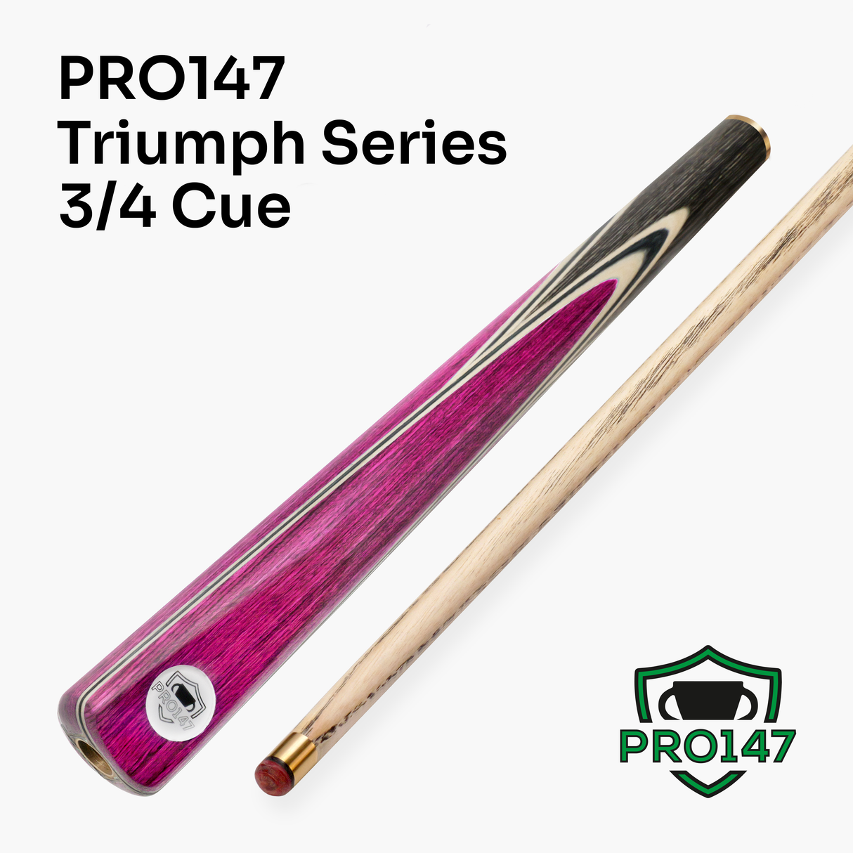 PRO147 TRIUMPH 3/4 Joint Premium Ash Snooker and Pool Cue and Case Set with 9.5mm Professional Layered Tip