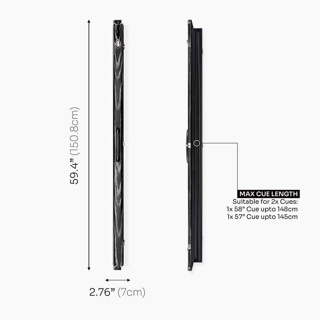 Baize Master Pro Aluminium One Piece Woodgrain Cue Case Metal Ends - Holds 2 Cues