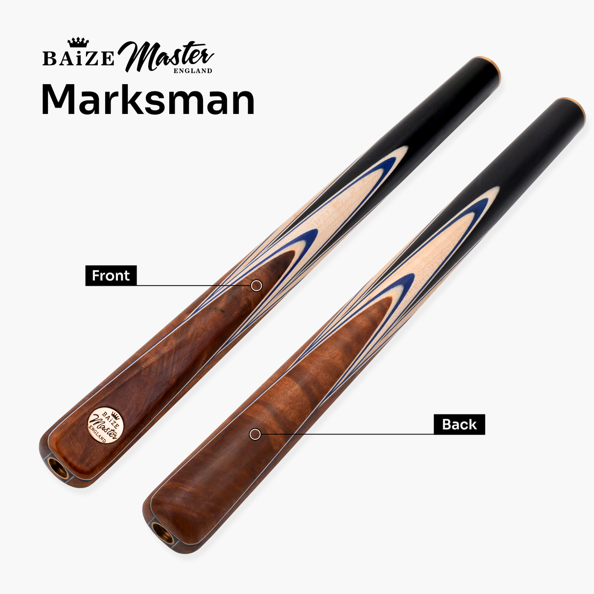 Baize Master Maple Marksman ¾ Joint English Pool Cue and Case Set with 8.5mm Baize Master Blue Pressed Tip