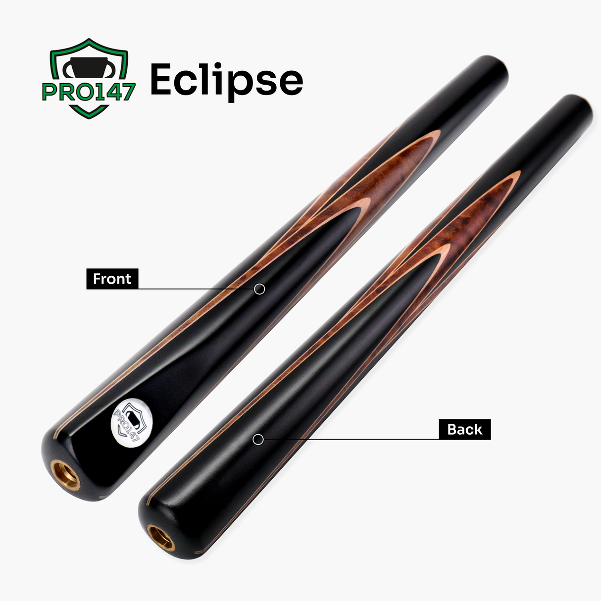 PRO147 Hazel Eclipse 3/4 Joint Snooker and Pool Standard Cue and Case Set with 9.5mm Green Layered Tip