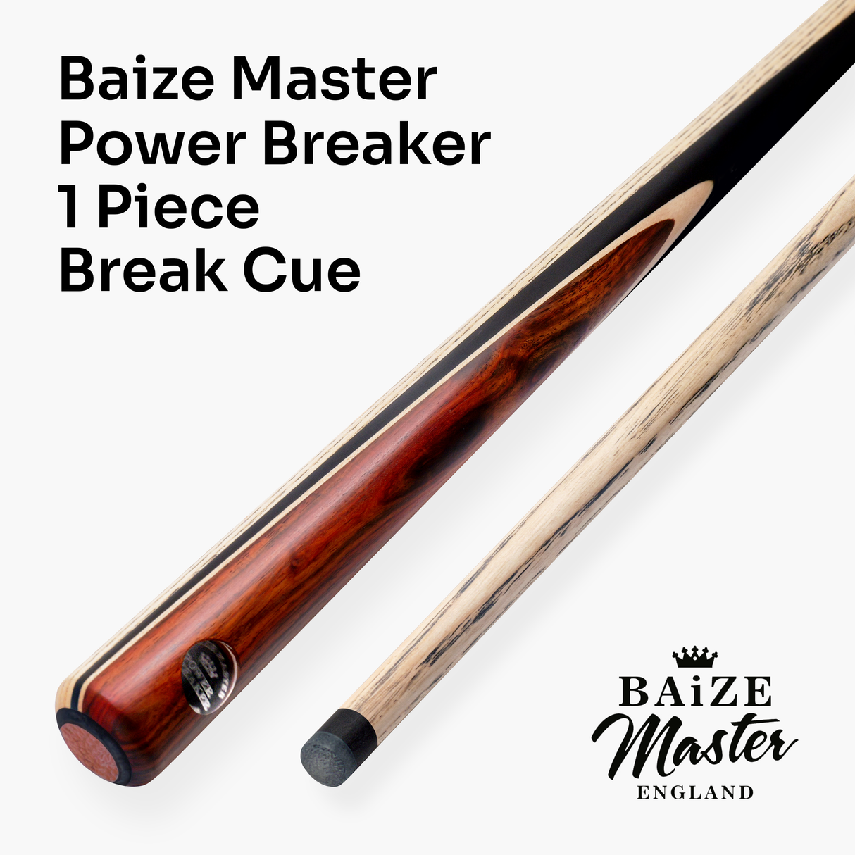 Baize Master Power Breaker Rosewood 57 Inch 1 Piece English Pool Break Cue with Ash Shaft and Ebony Butt - 10.2mm Phenolic Tip and Round Butt End – For Breaking Only