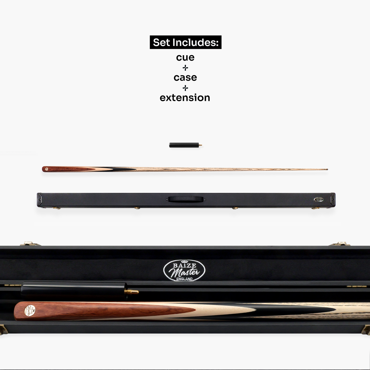 Baize Master Cedar Marksman 1 Piece Cue and Case Set with Baize Master Black Plastic Ends Case + Mini Butt