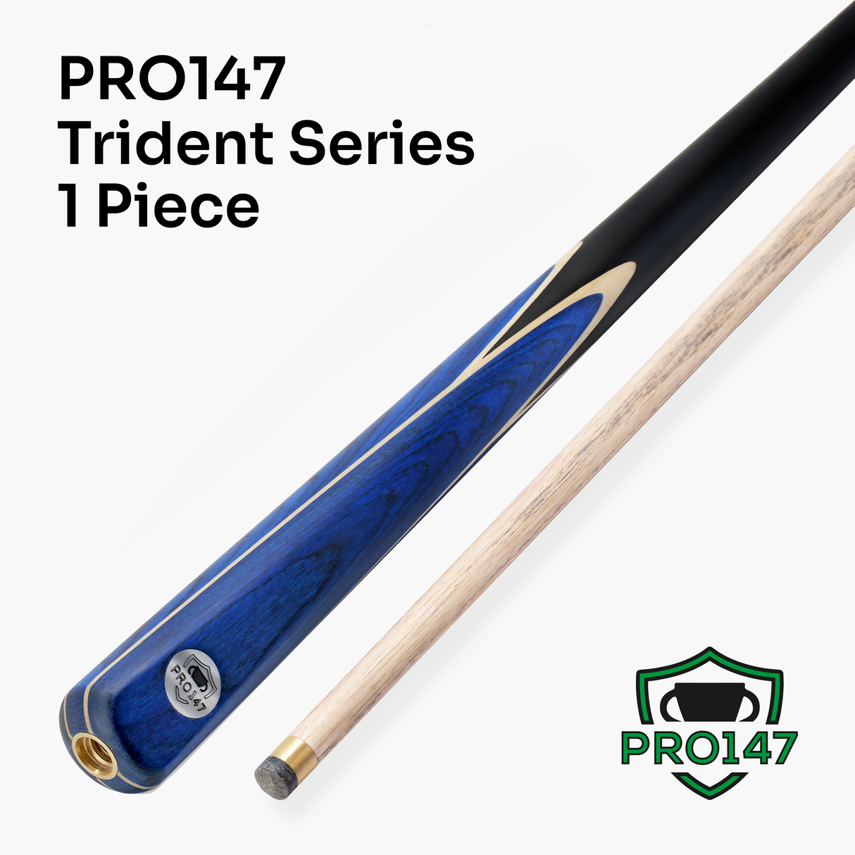 PRO147 Trident 57 Inch 1 Piece Hand Spliced Ash Snooker and Pool Cue with 9.5mm Tip