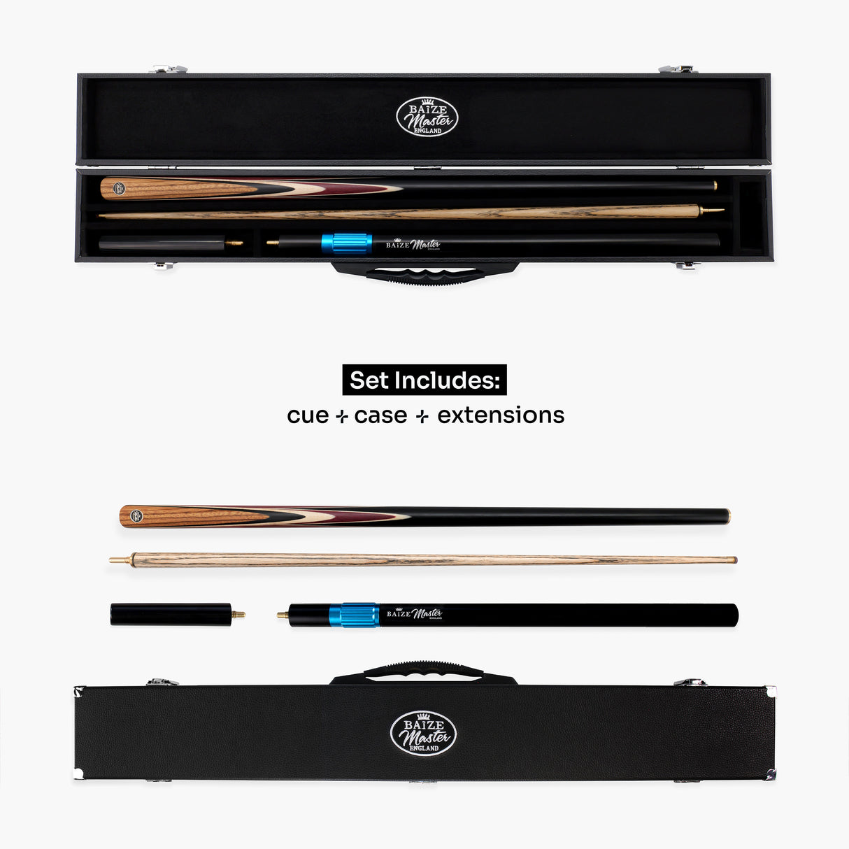 Baize Master BLACKLINE ELITE 2 Piece Snooker and Pool Cue and Case Set 9.5mm Layered Tip