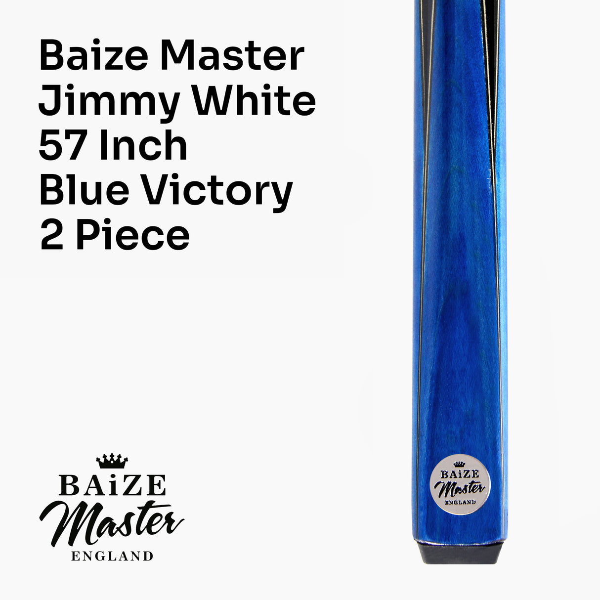 Baize Master Jimmy White Signature Blue Victory 57 Inch 2 Piece Snooker Pool Cue and Case Set with 2 Piece Black White Interior Case - 9.5mm Tip