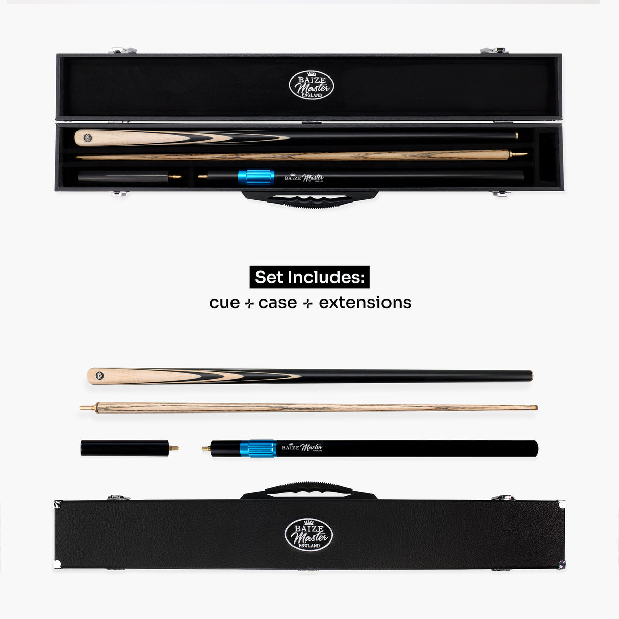Baize Master BLACKLINE ELITE 2 Piece Snooker and Pool Cue and Case Set 9.5mm Layered Tip