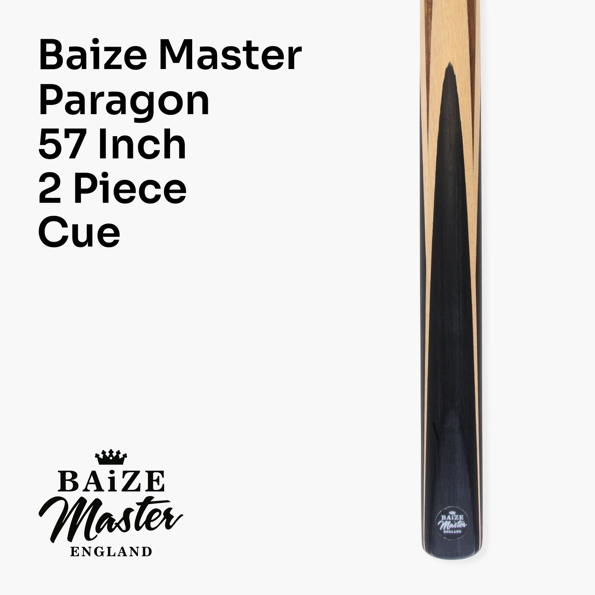 Baize Master Paragon 57 Inch 2 Piece Centre Joint Snooker Pool Cue 9.3mm Pro Leather Tip