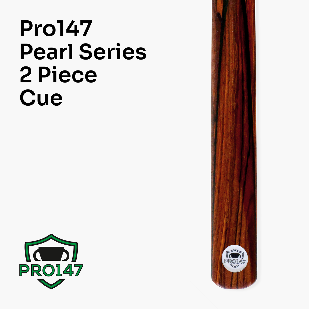 PRO147 Pearl Series Fire Hand Spliced 2 Piece 57 Inch Snooker Pool Cue with Smooth Premium Ash Shaft and Ebony Style Butt with 9.5mm Pro Leather Tip