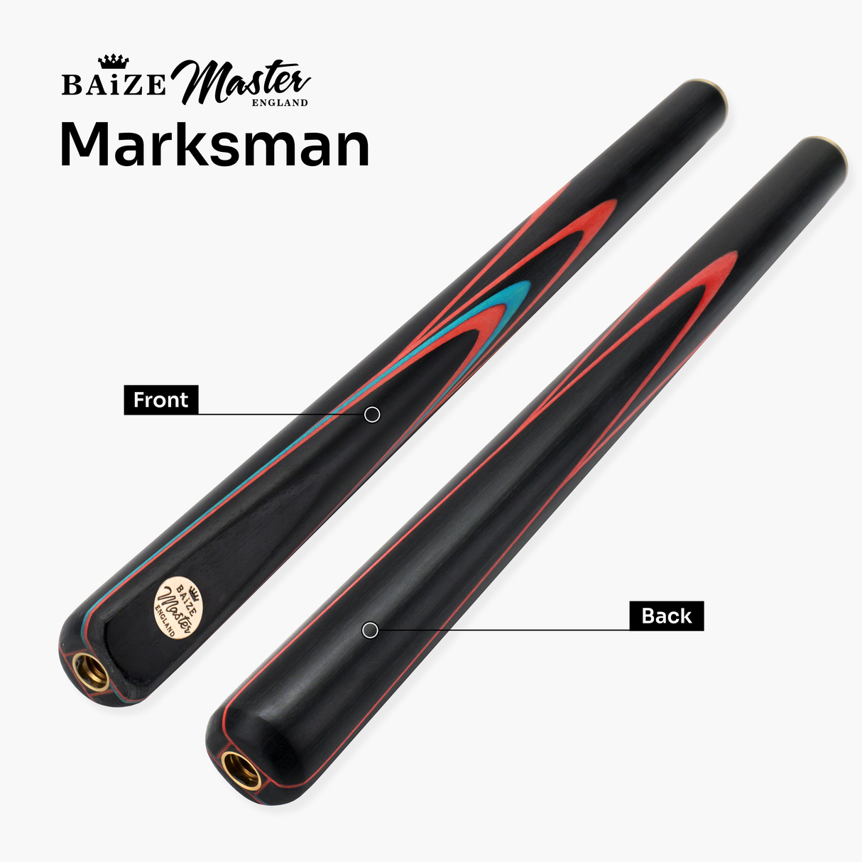 Baize Master Coral Marksman ¾ Joint English Pool Cue with 8.5mm Baize Master Blue Pressed Tip