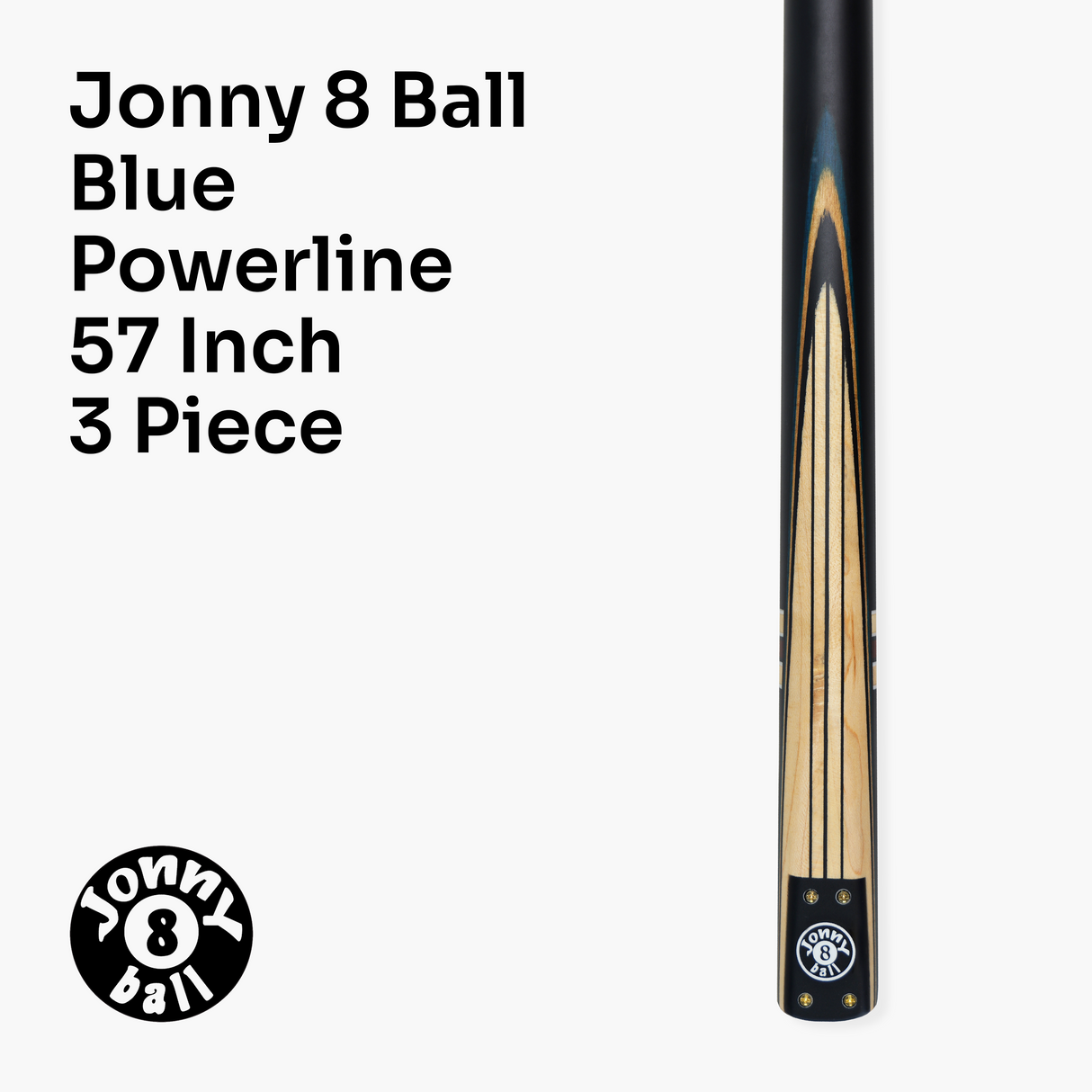 Jonny 8 Ball 57 Inch 3 Piece Length Adjustable Cue 9mm Tip - Shorten to 44 Inch + Black Reinforced Hard Case