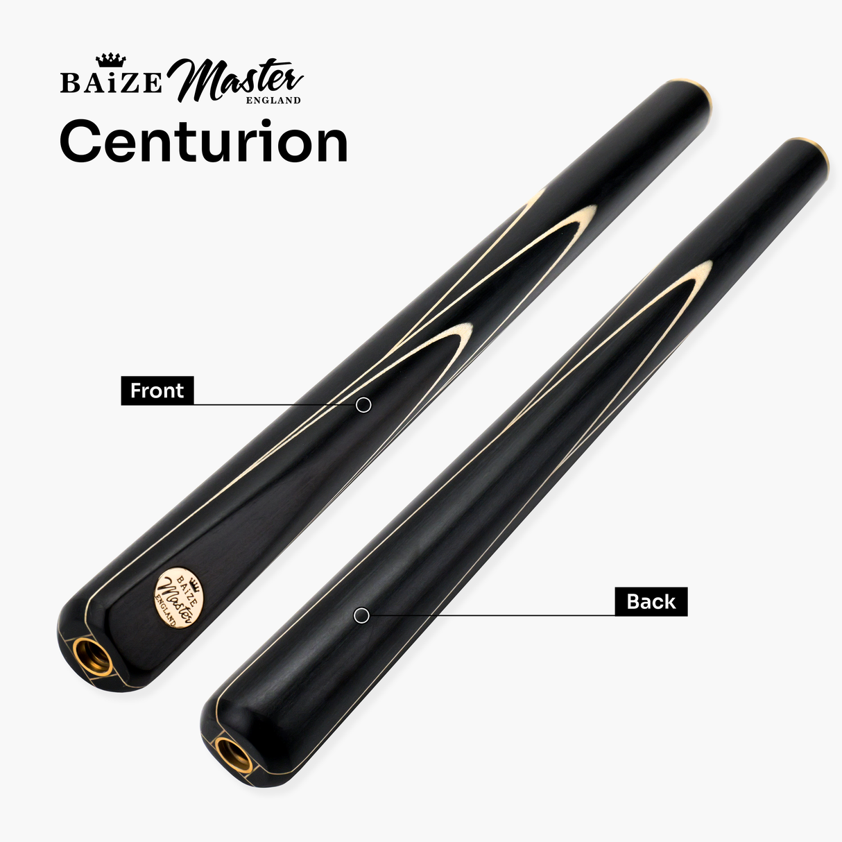 Baize Master Black Centurion 58 Inch 3/4 Joint Hand Spliced Snooker and Pool Cue with 9.5mm Pro Impact Hybrid Tip Baize Master