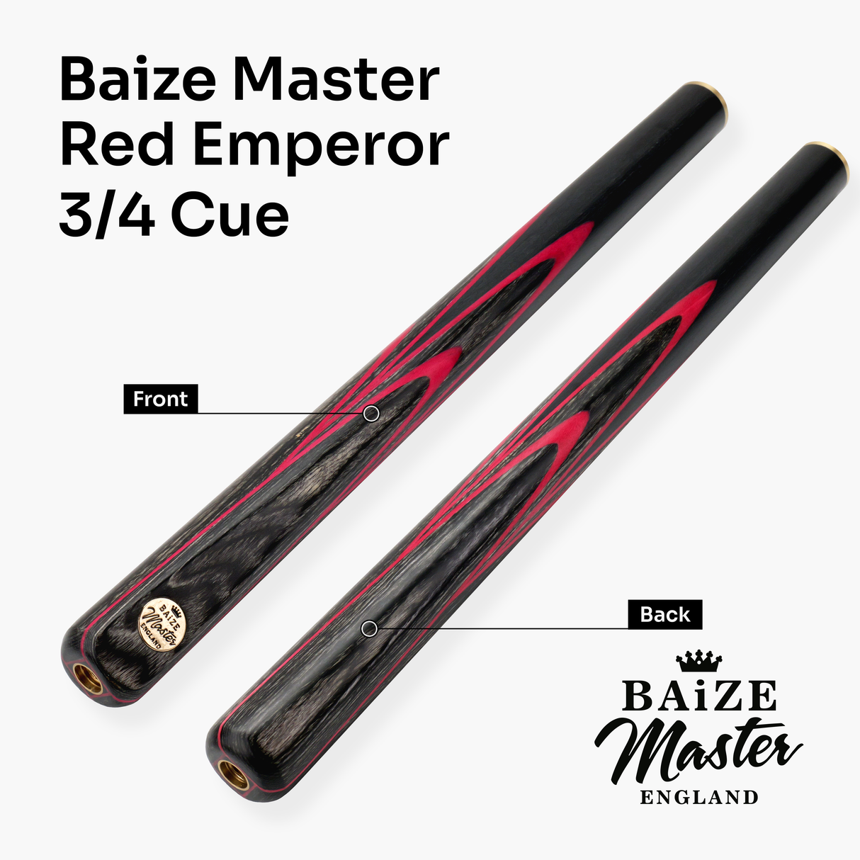 Baize Master Gold Series 58 Inch EMPEROR ¾ Jointed Snooker Pool Cue with 9.5mm Tip and 6 Inch Mini Butt