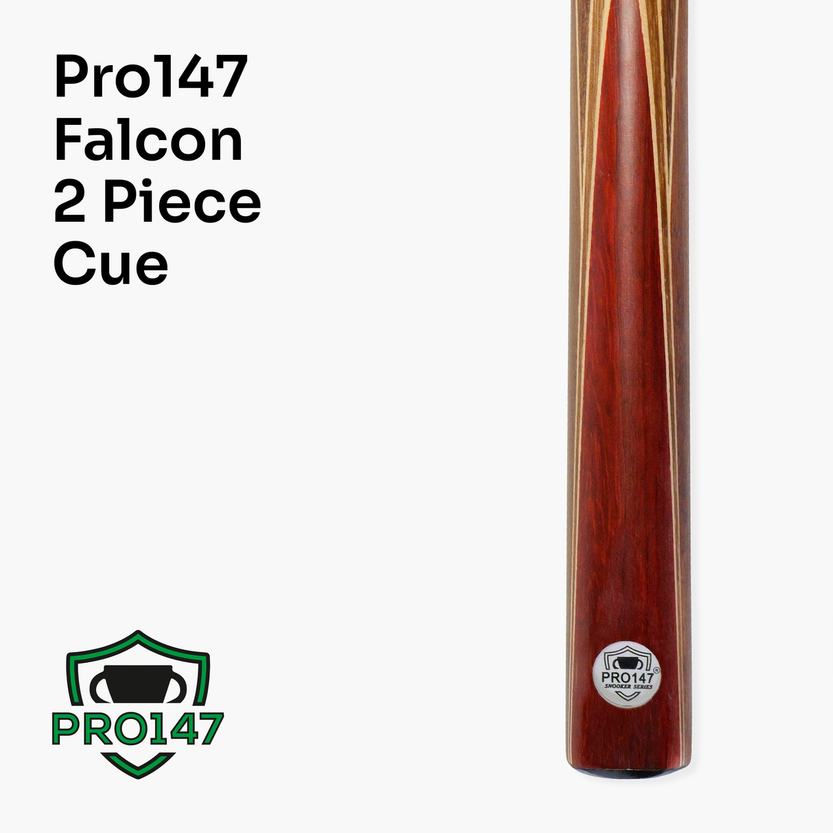 PRO147 FALCON 2 Piece Centre Joint Traditional Matching Ash Snooker Pool Cue with Machine Spliced Butt and 9.5mm Tip